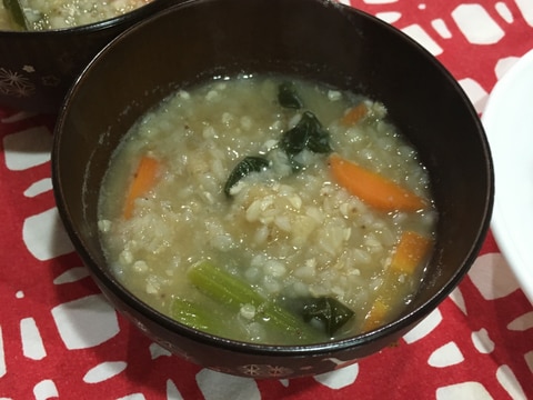 蕎麦の実、餅入り味噌汁